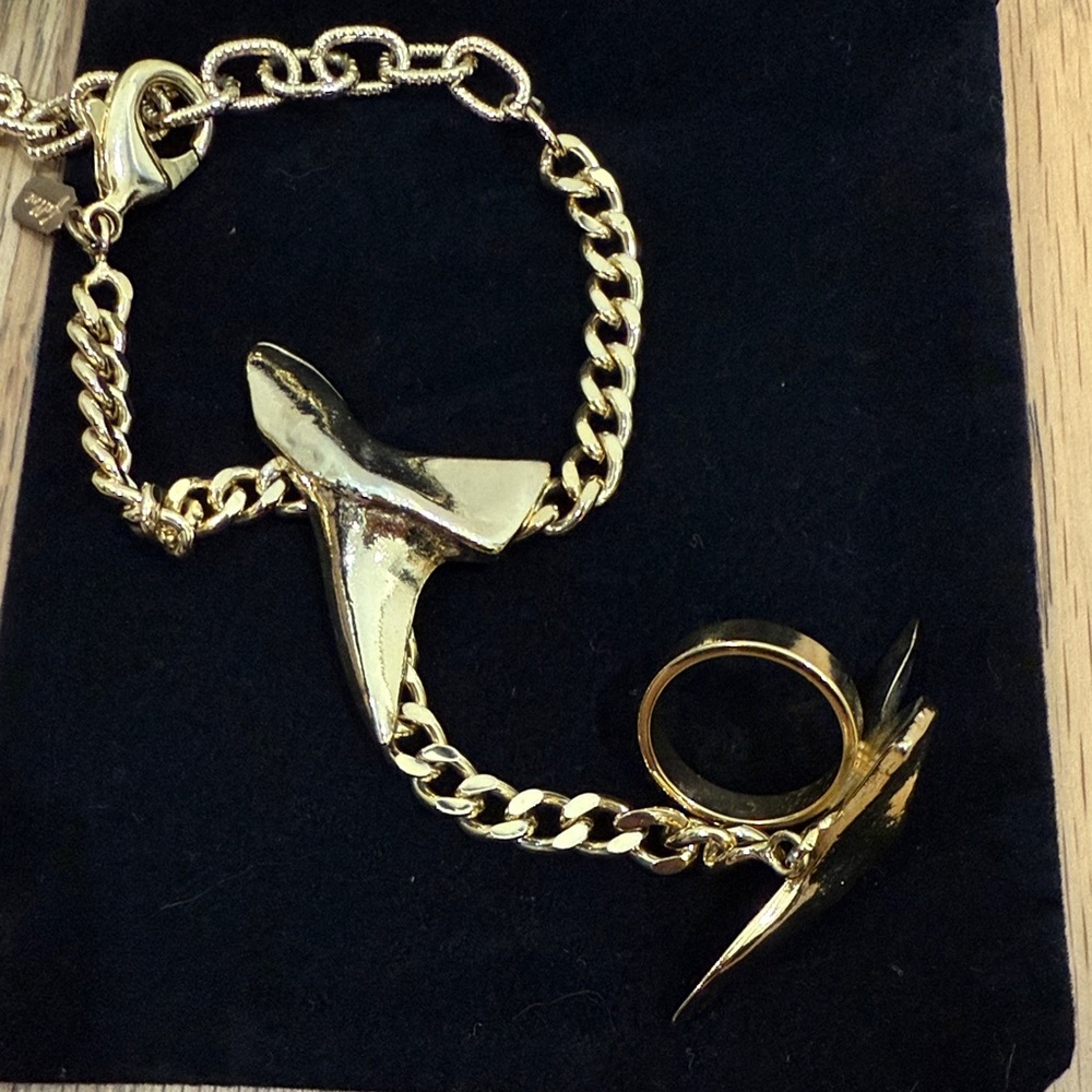 Gold Tone Shark Tooth Bracelet and Ring Set